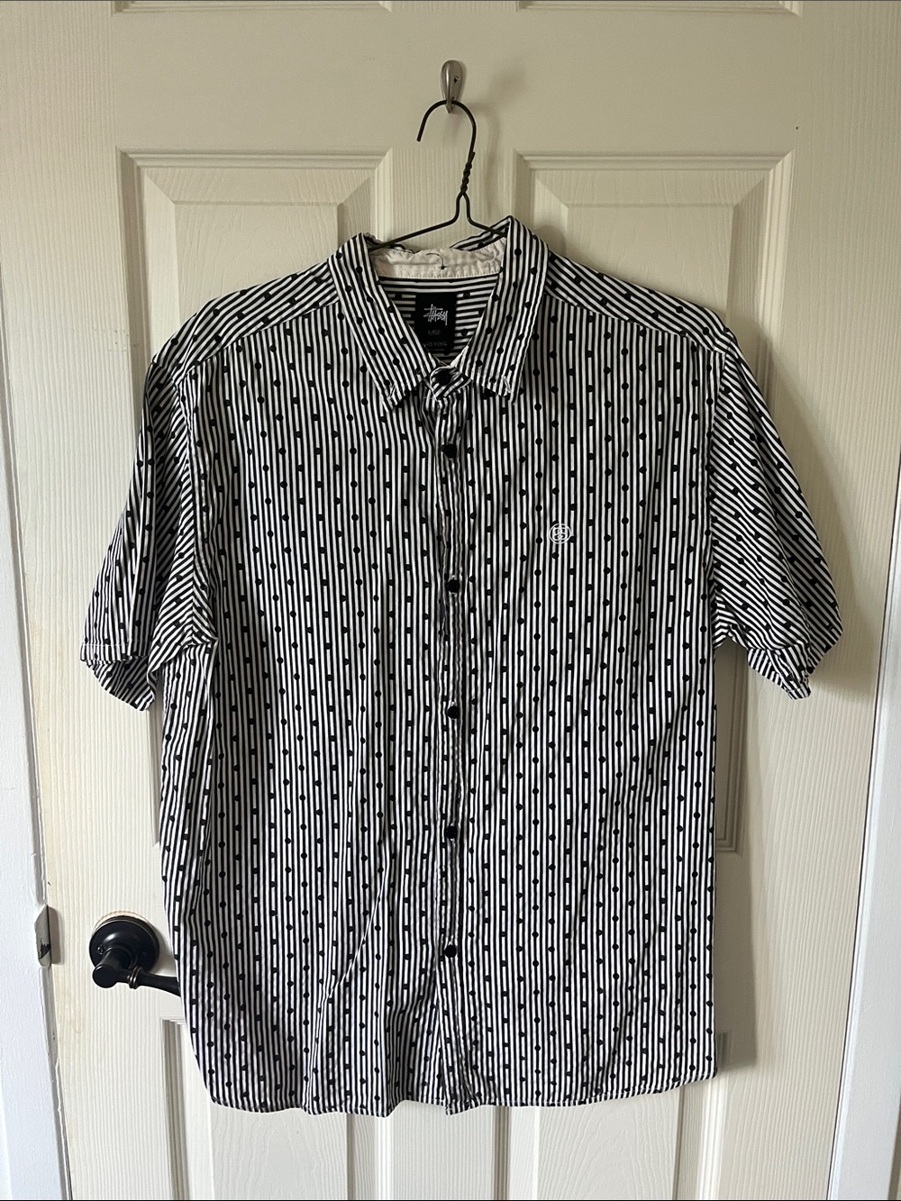 Stussy Black & White Vertical Stripe Short-Sleeve Button-Down Shirt